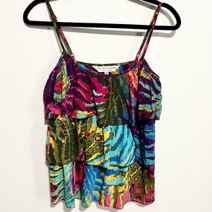 Trina Turk top silk babydoll  3 tiered  Y2K shirt size S multicolored